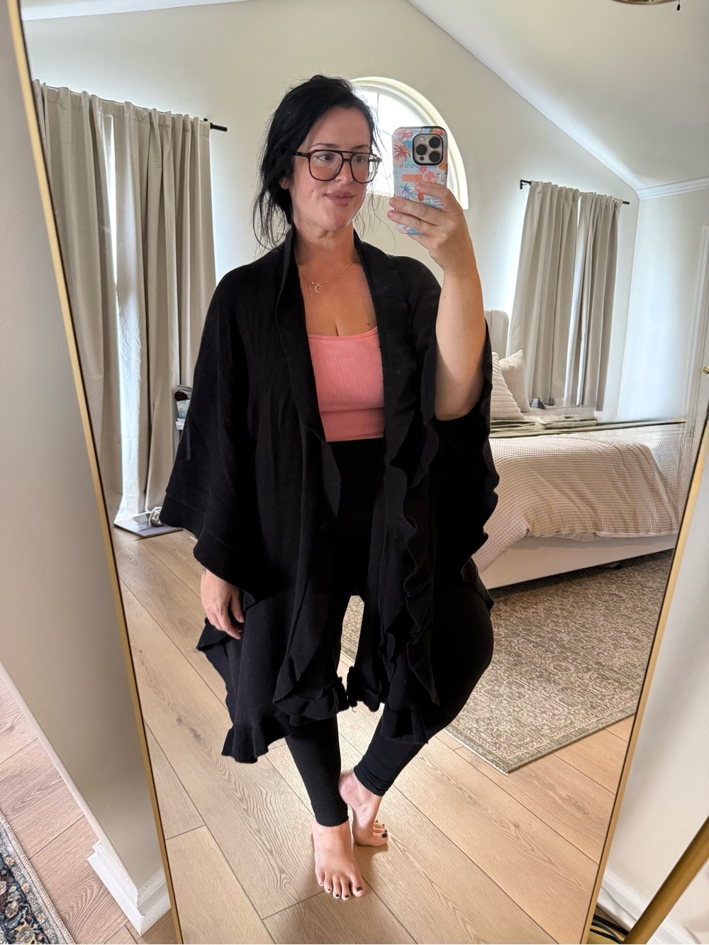 croft & barrow Black Ruffled Kimono Shaw